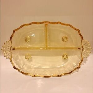 Fostoria Baroque Topaz 3-Part Relish Dish